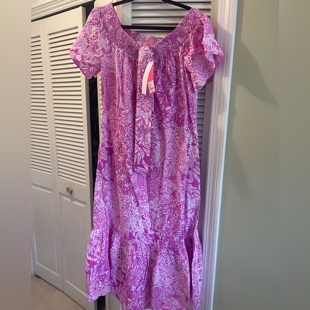 Lilly Pulitzer Isbell Off The Shoulder Dress Sz Xl Wild Fuchsia Swipe Right Nwt